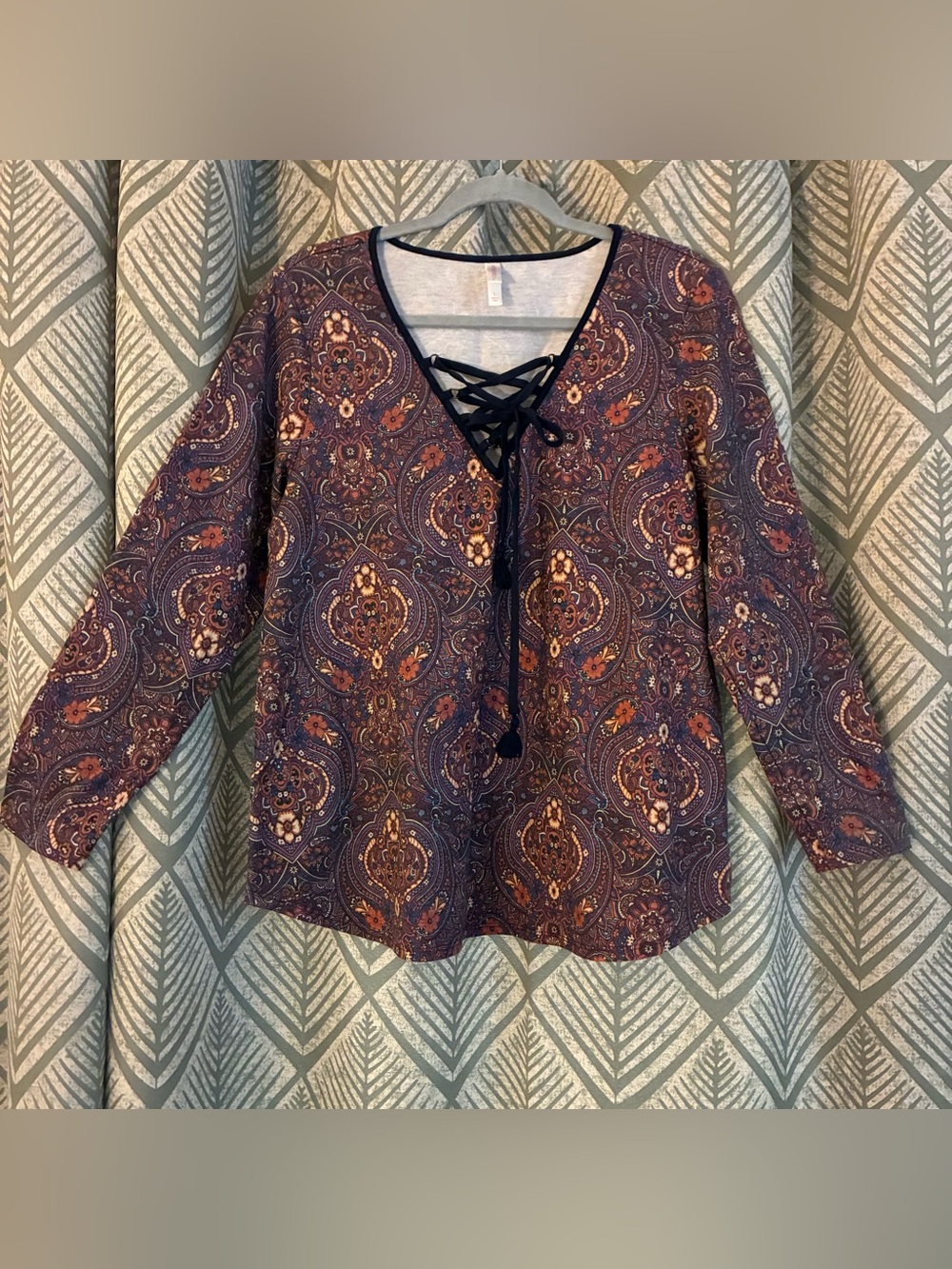Xhilaration Lace-Up Paisley Long-Sleeve Tunic - Purple hues